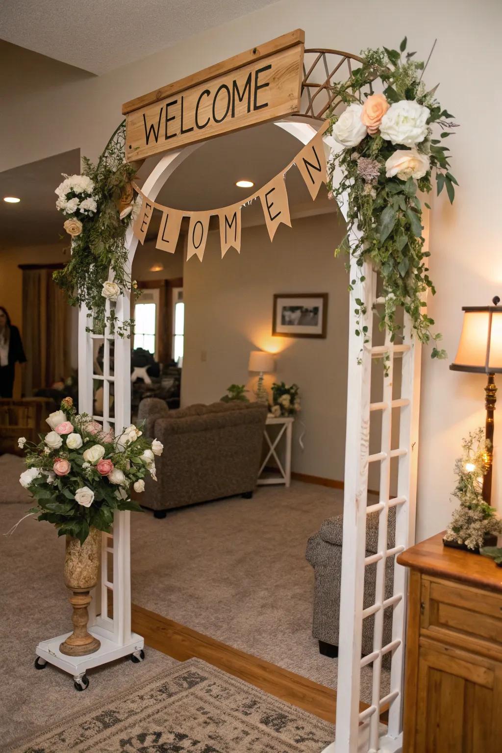 A personalized arch featuring custom signage for a special touch.