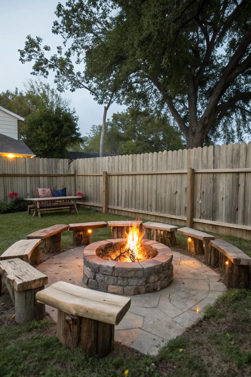 Log benches offer a rustic and sustainable seating option.