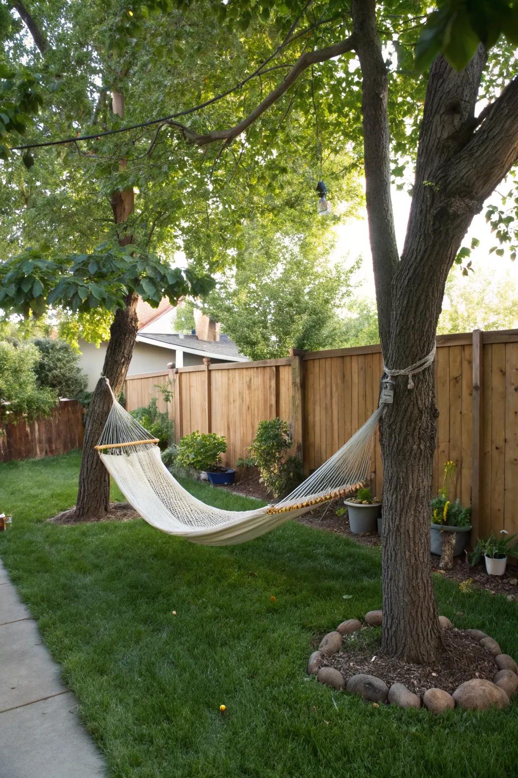 Relax and unwind in a hammock nook in your backyard.