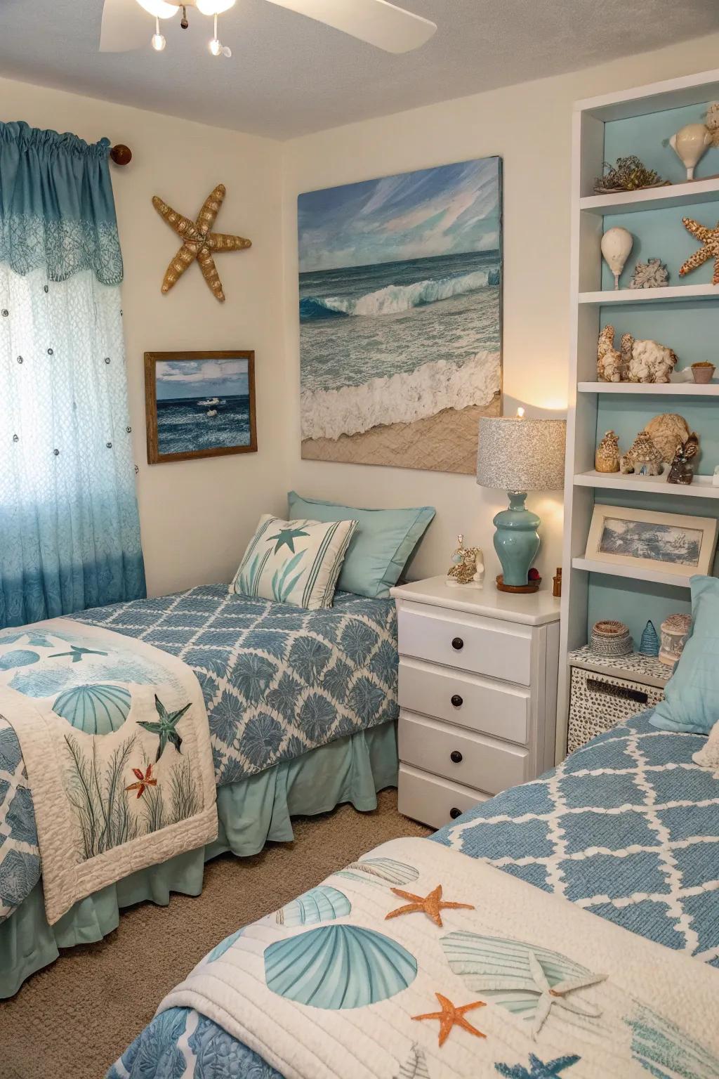 Ocean themes bring coastal serenity indoors.