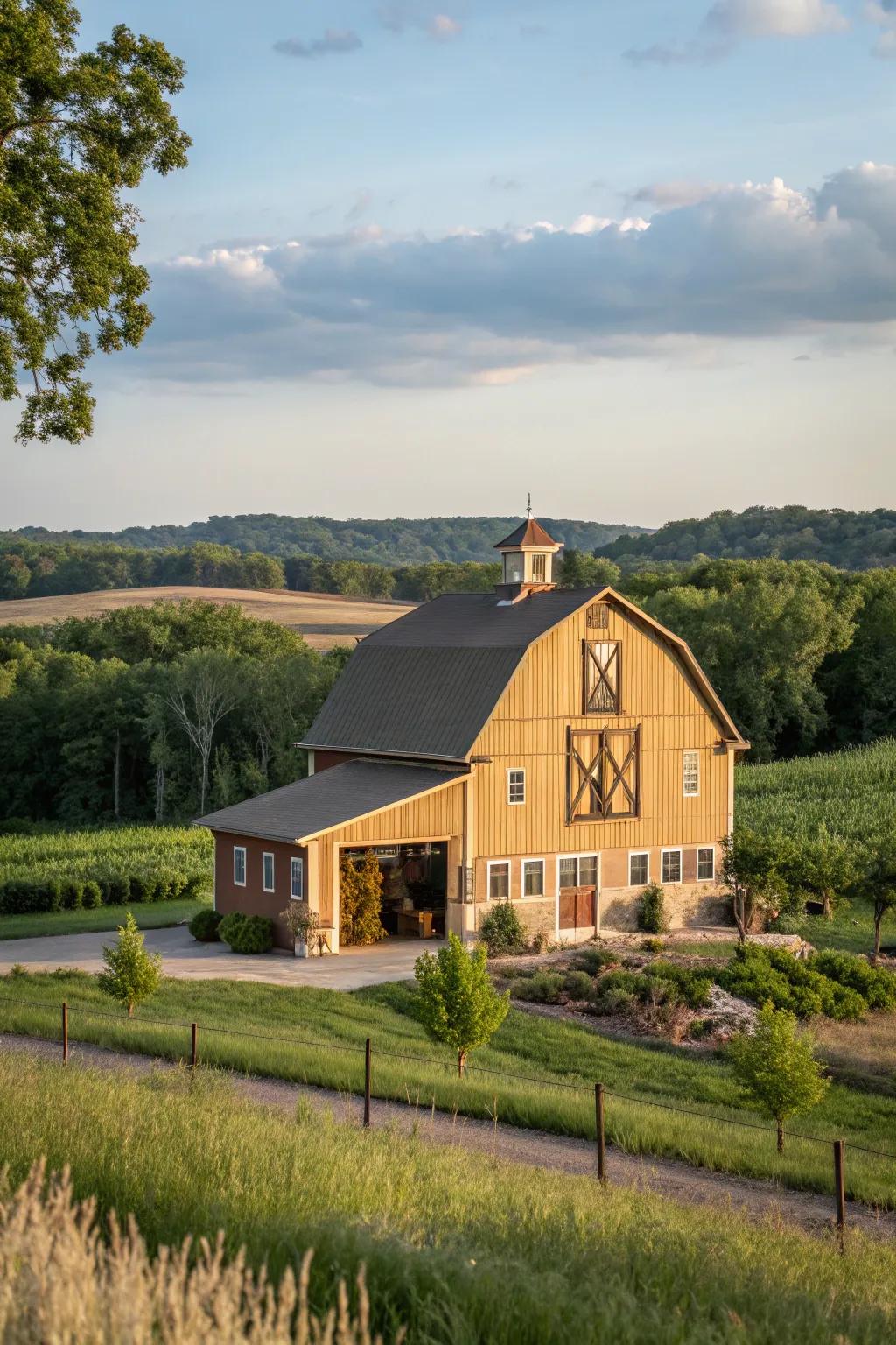 An exterior with earthy tones harmonizing with the landscape.