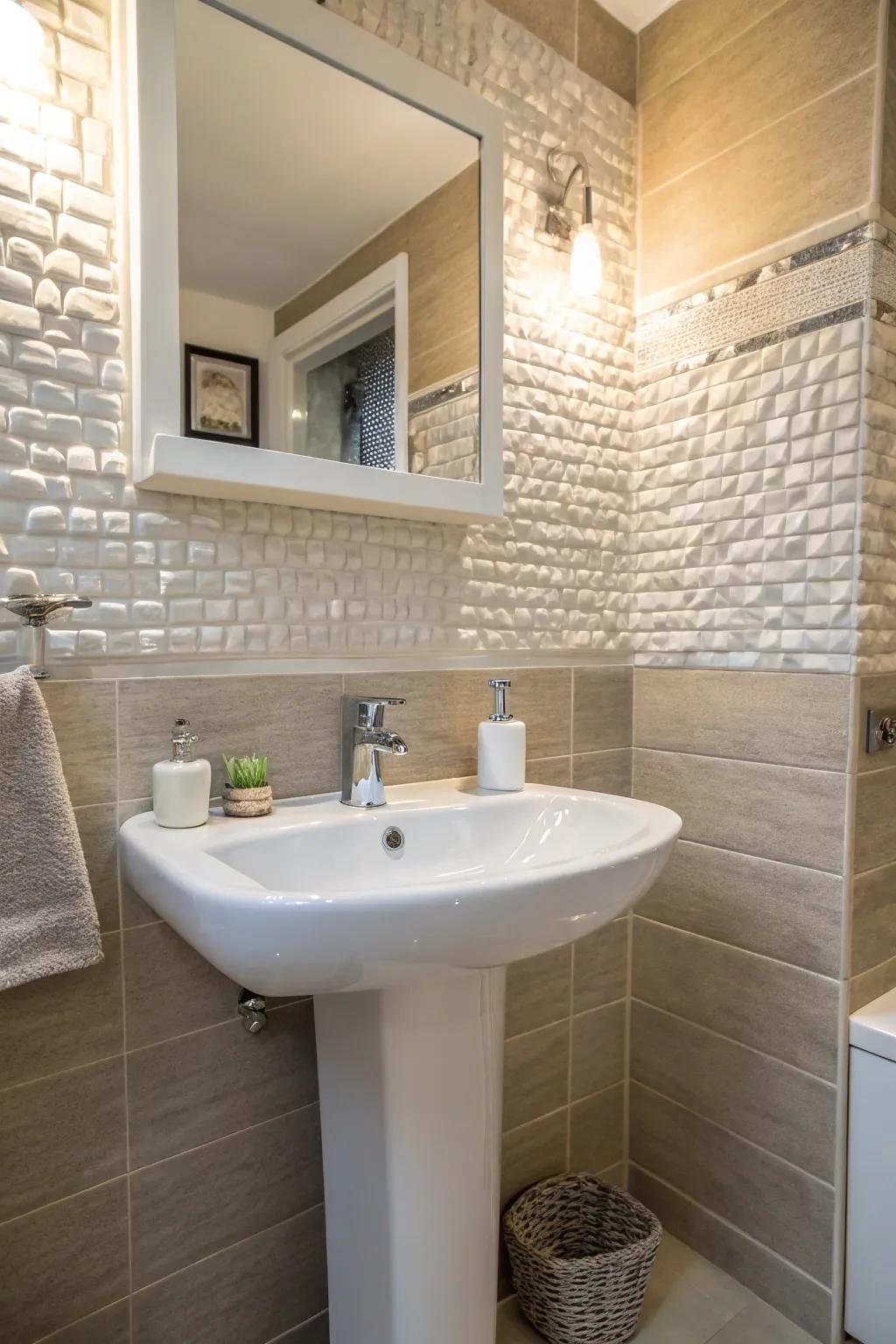 Textured tiles add depth and interest to your bathroom.