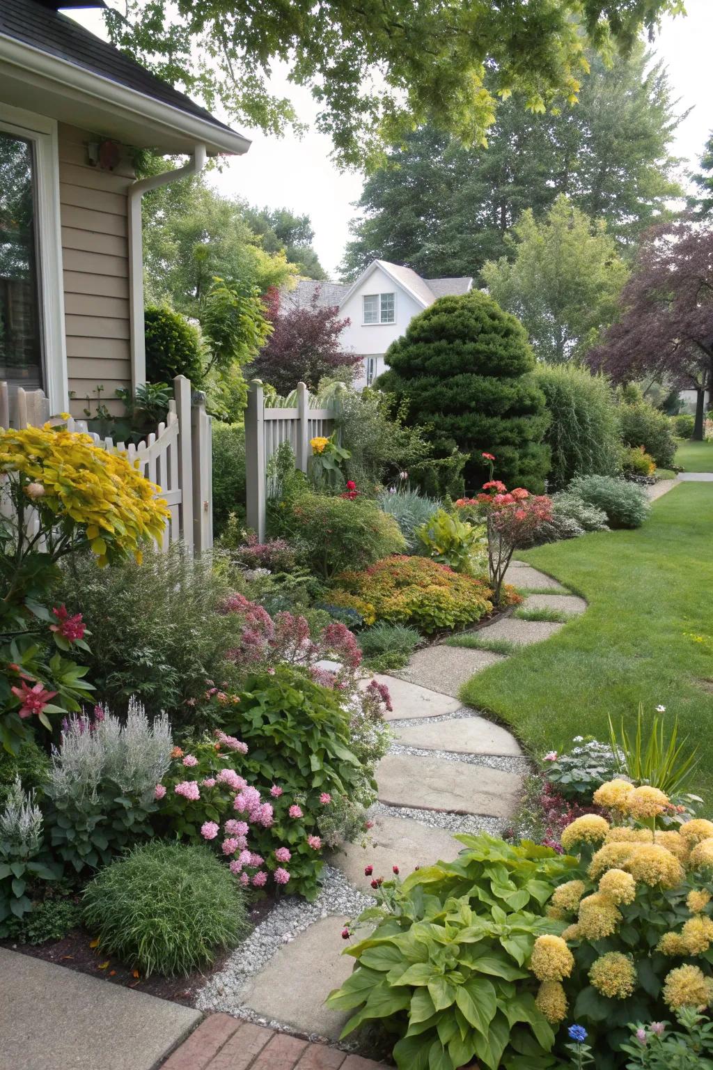 A dynamic mix of plants creating contrast and interest.