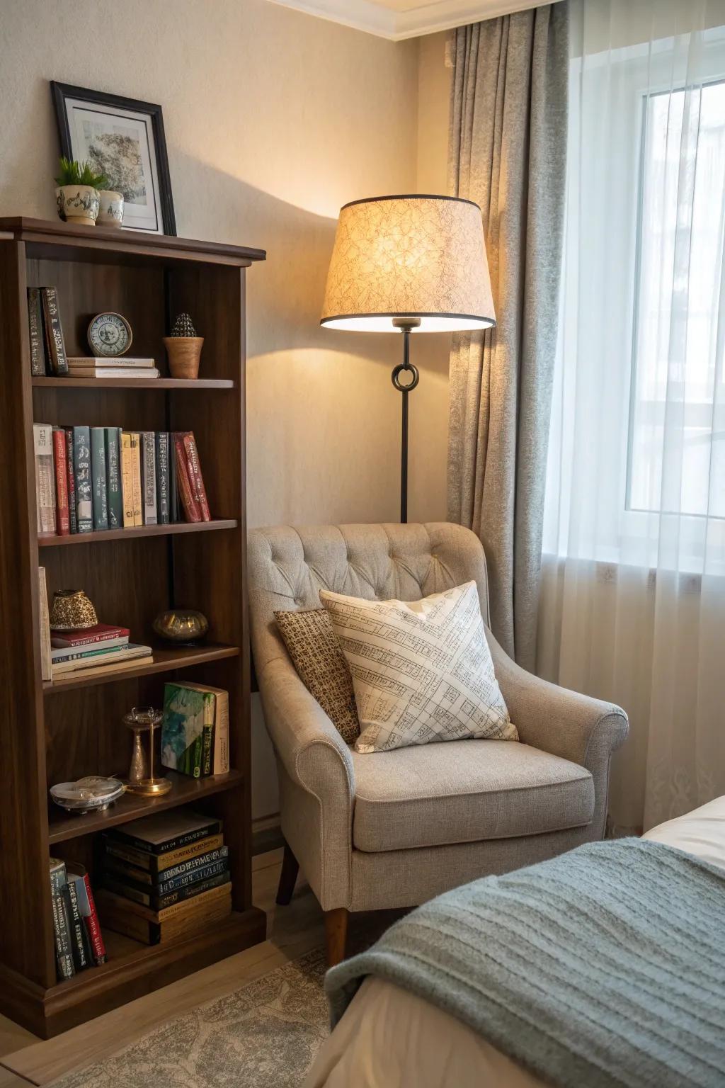 Design a tranquil reading nook for a relaxing retreat in your bedroom.