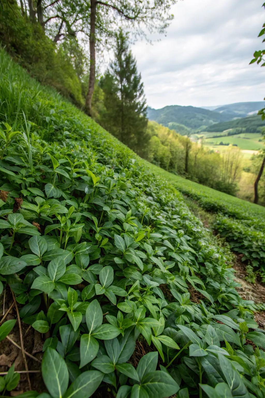 Vinca Minor provides a lush, green coverage year-round.