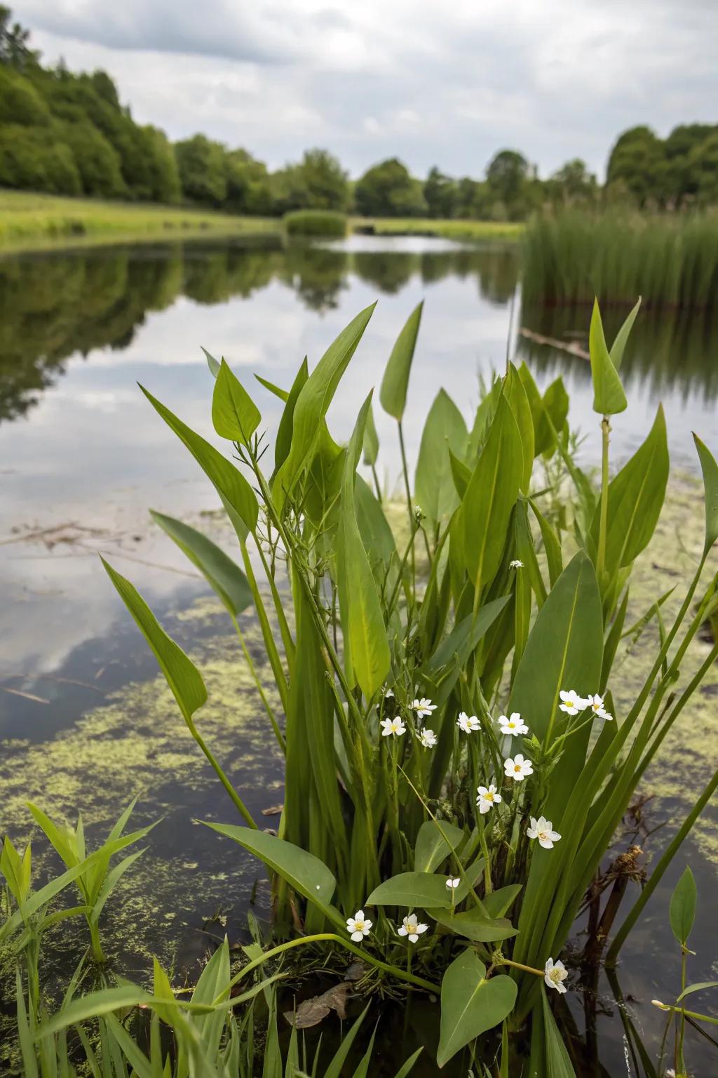 Arrowhead plants add geometric interest and beauty to your pond.