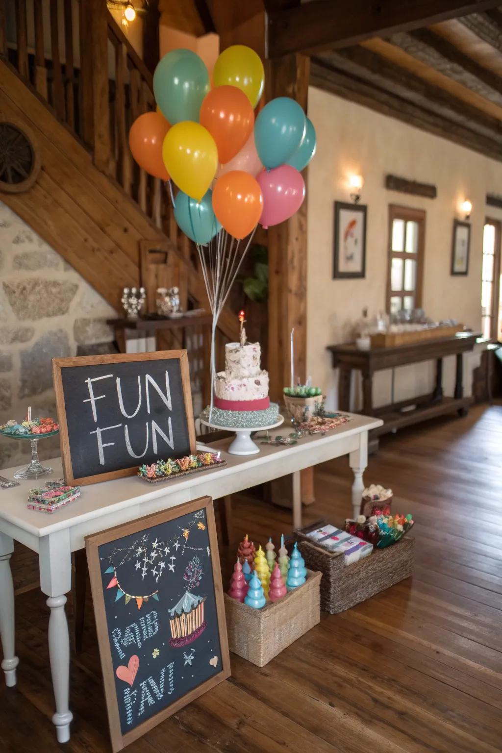 Chalkboard signs add a fun and interactive element.