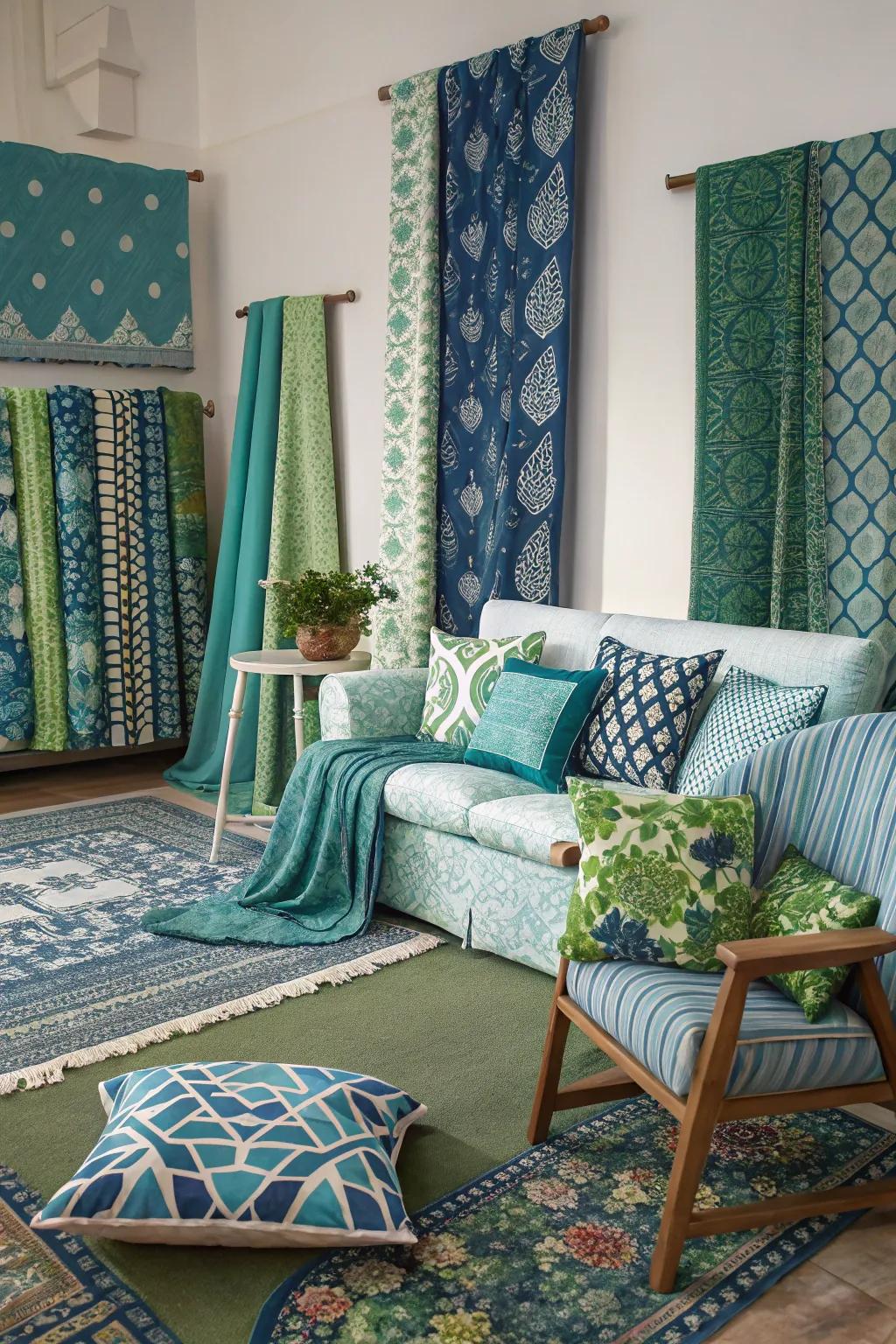 Mixing patterns adds dynamic energy to the room.