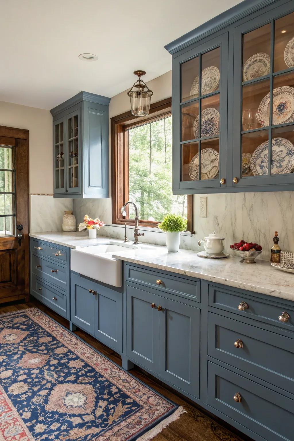 Shaker-style blue cabinets offer timeless elegance and versatility for any kitchen.