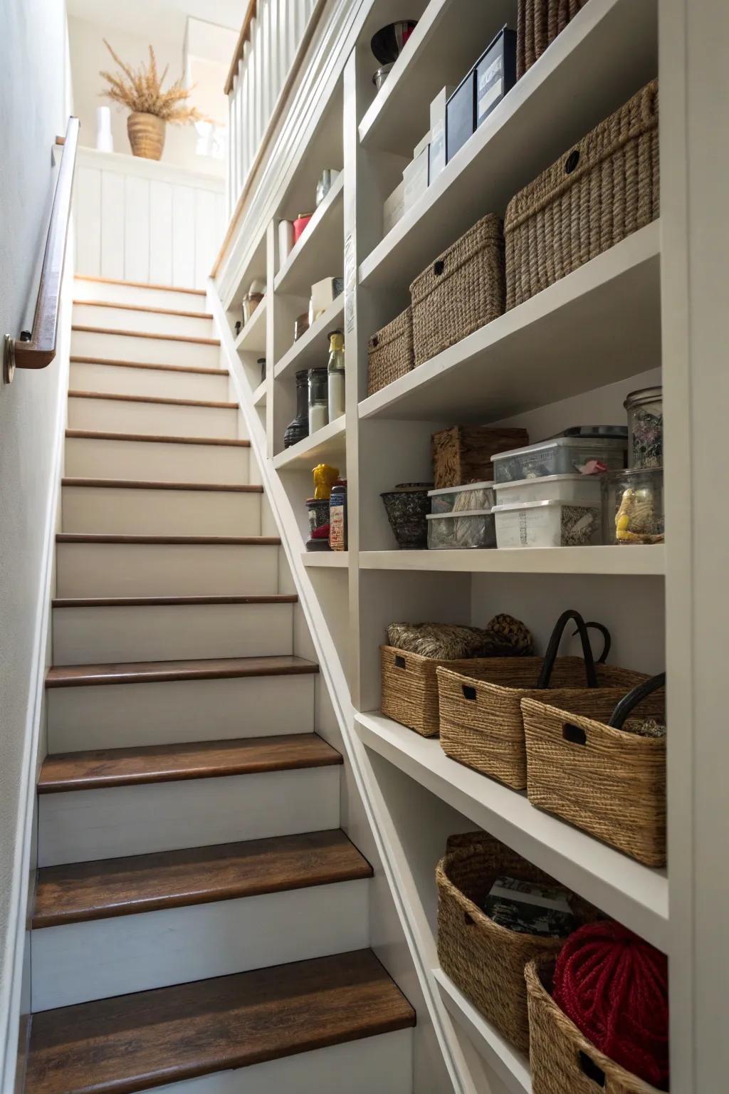 Vertical space maximized with shelving above a bulkhead.