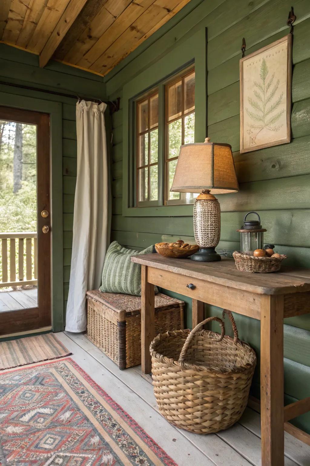 A natural color palette that creates a harmonious and inviting cabin atmosphere.