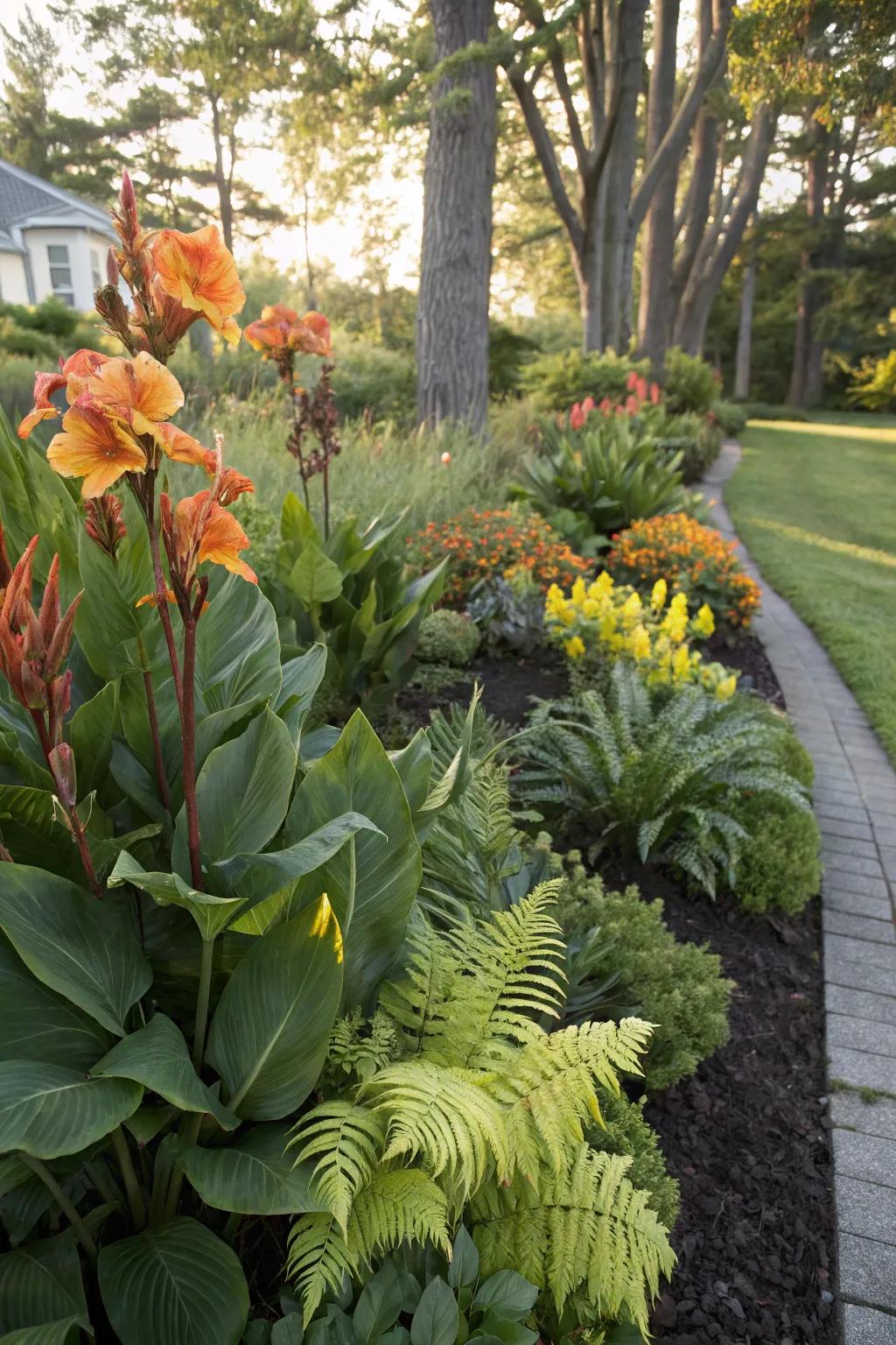 Mix textures with canna lilies and complementary plants.