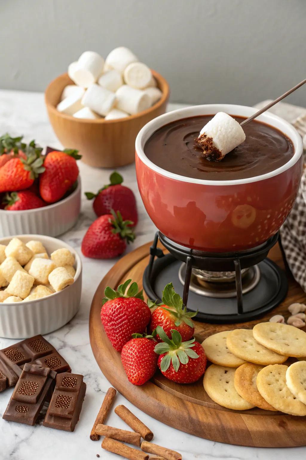 An inviting chocolate fondue setup for an interactive evening.