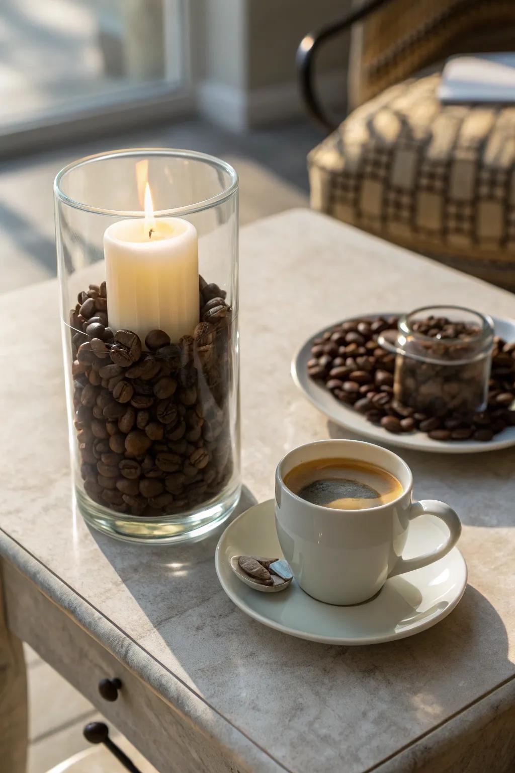 Cozy and aromatic: coffee beans add warmth and texture.