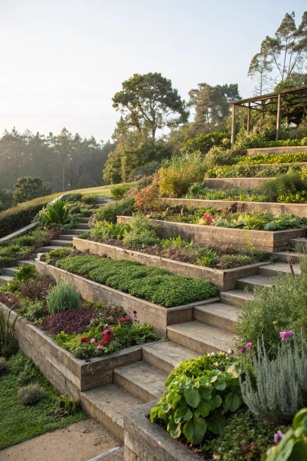 Terracing adds depth and texture.