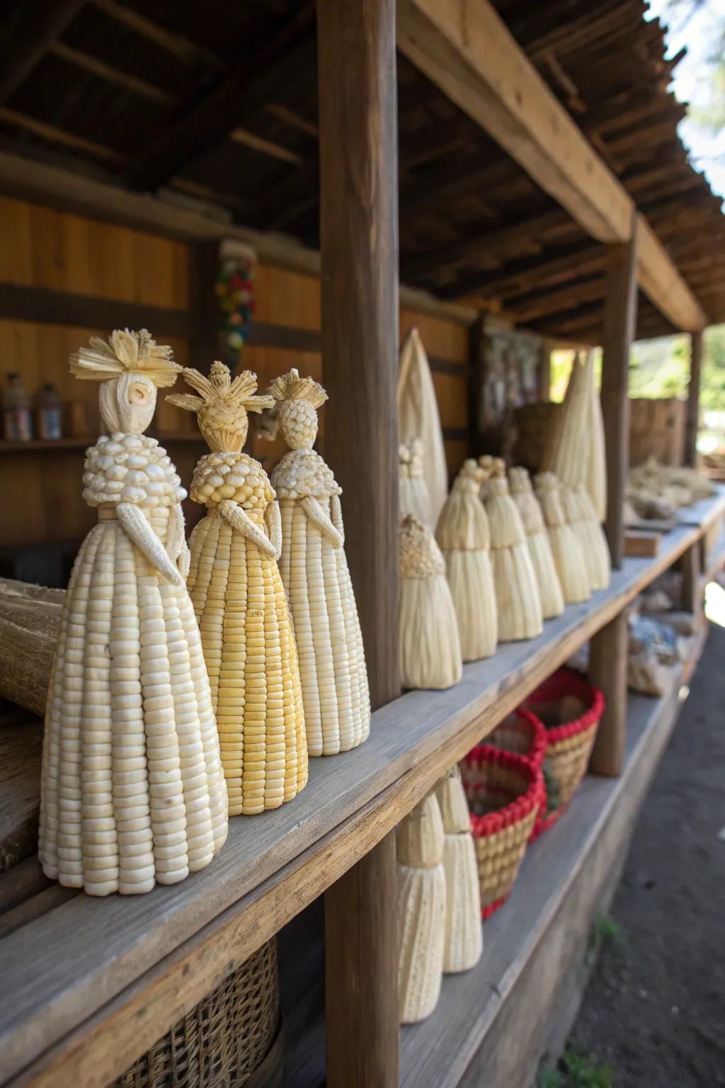 Whimsical corn husk dolls for family fun.