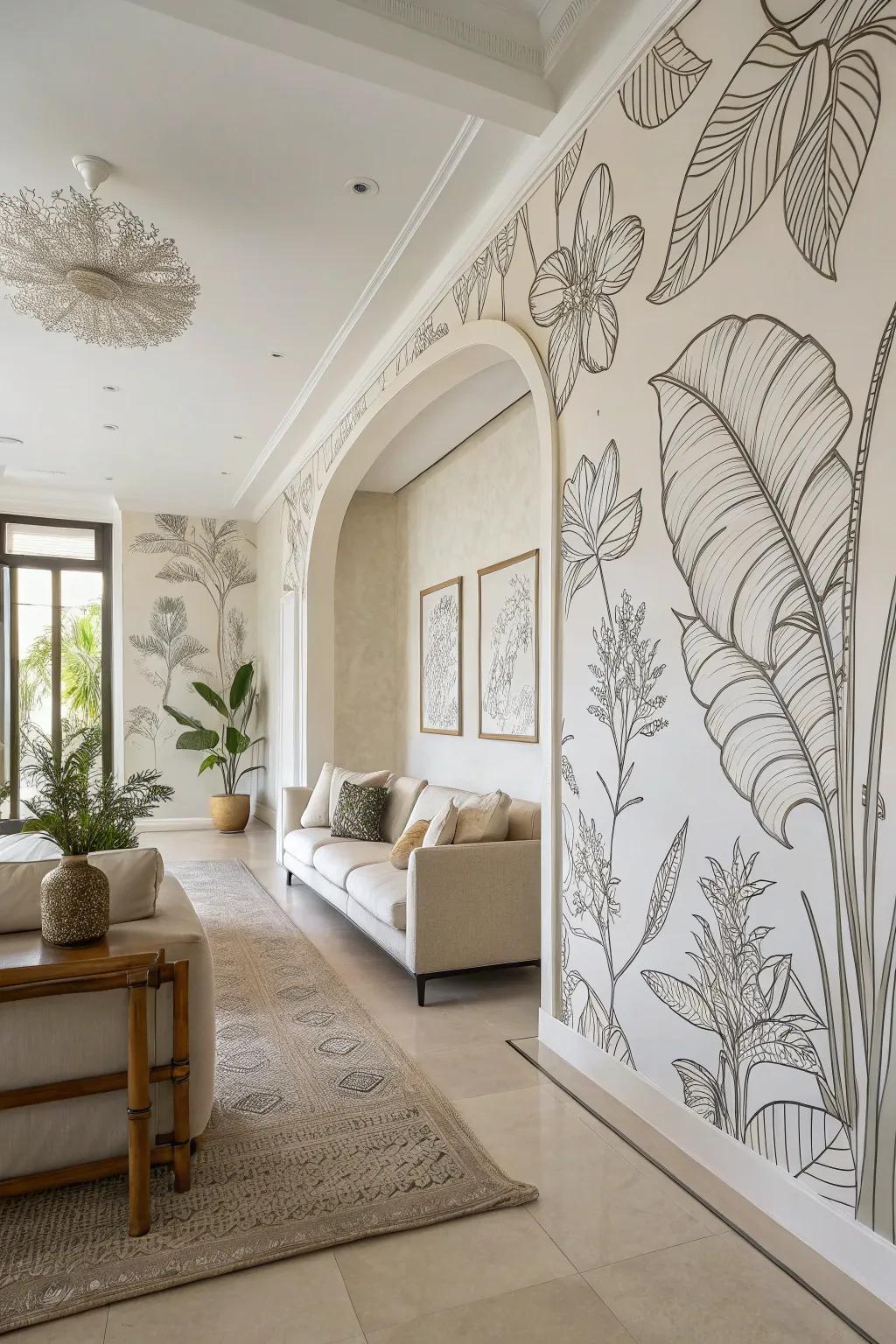 Botanical line art adds elegance and timelessness.