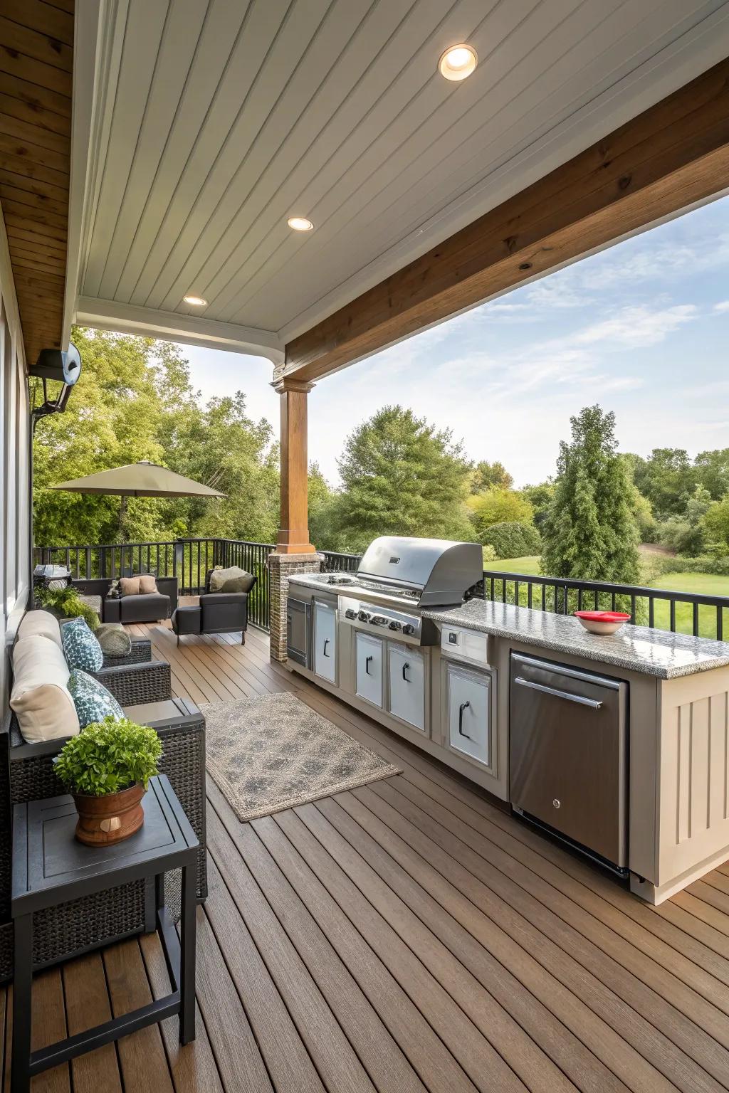 A deck designed for outdoor cooking and entertaining.