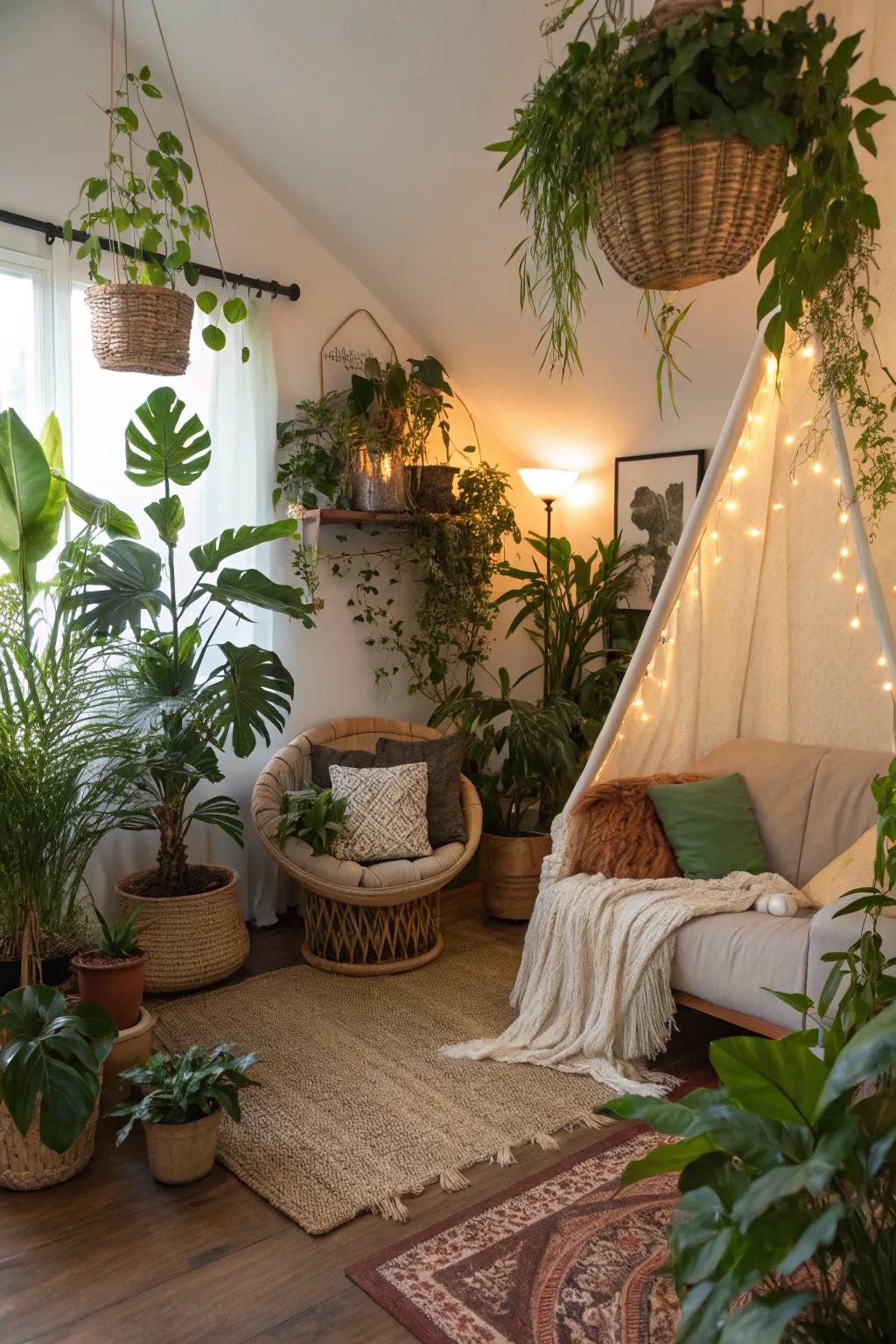 Plants add life and color to the den environment.