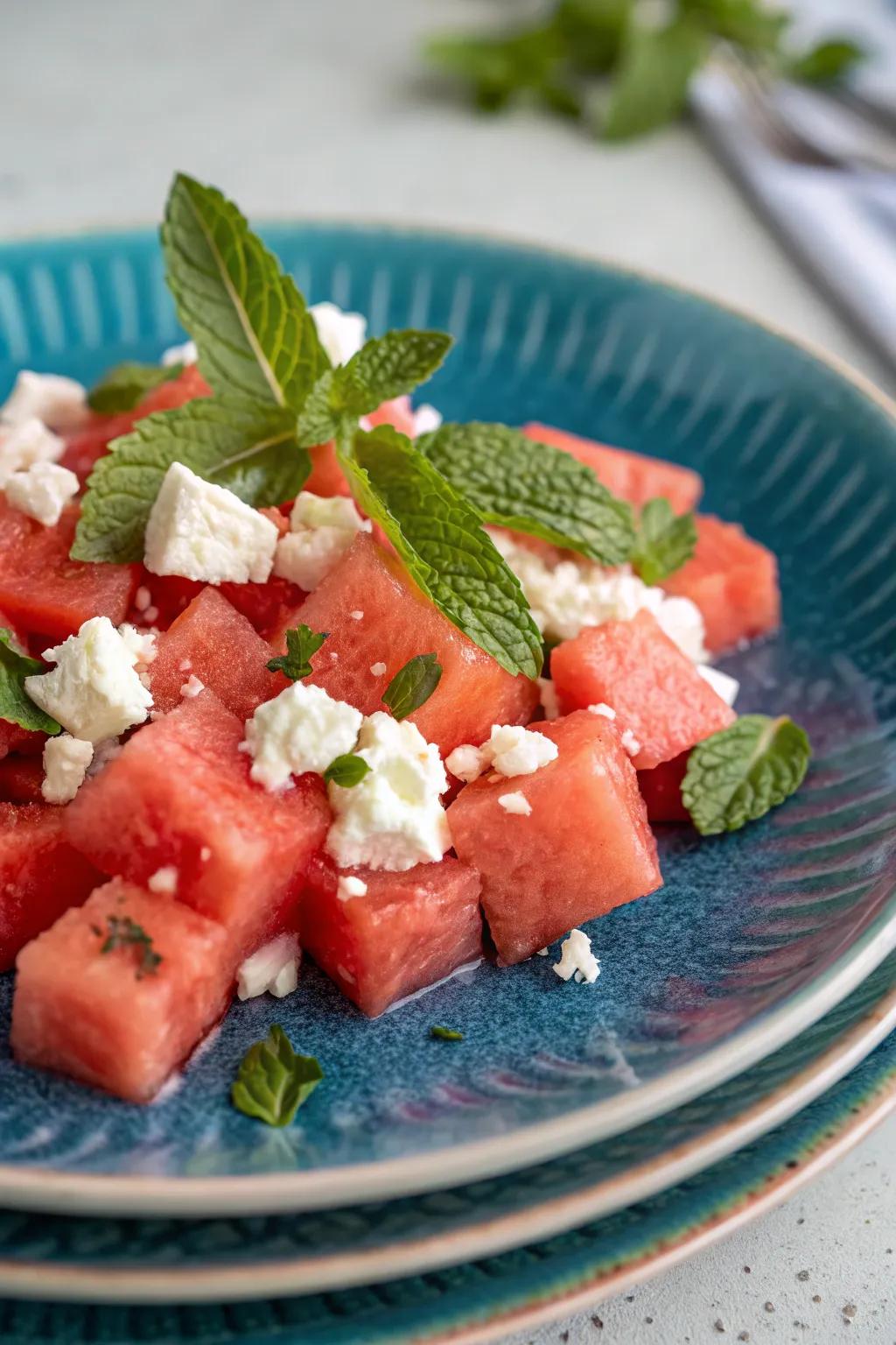 Enjoy the refreshing combination of watermelon and feta in this summer salad.