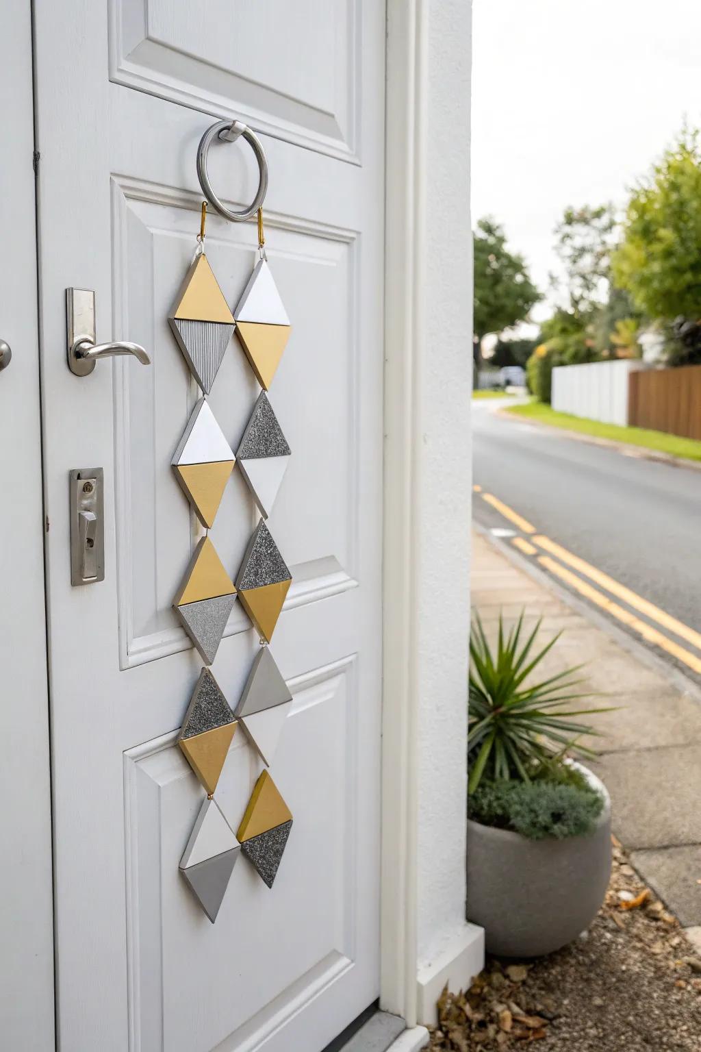 Achieve a modern look with a geometric door hanger.