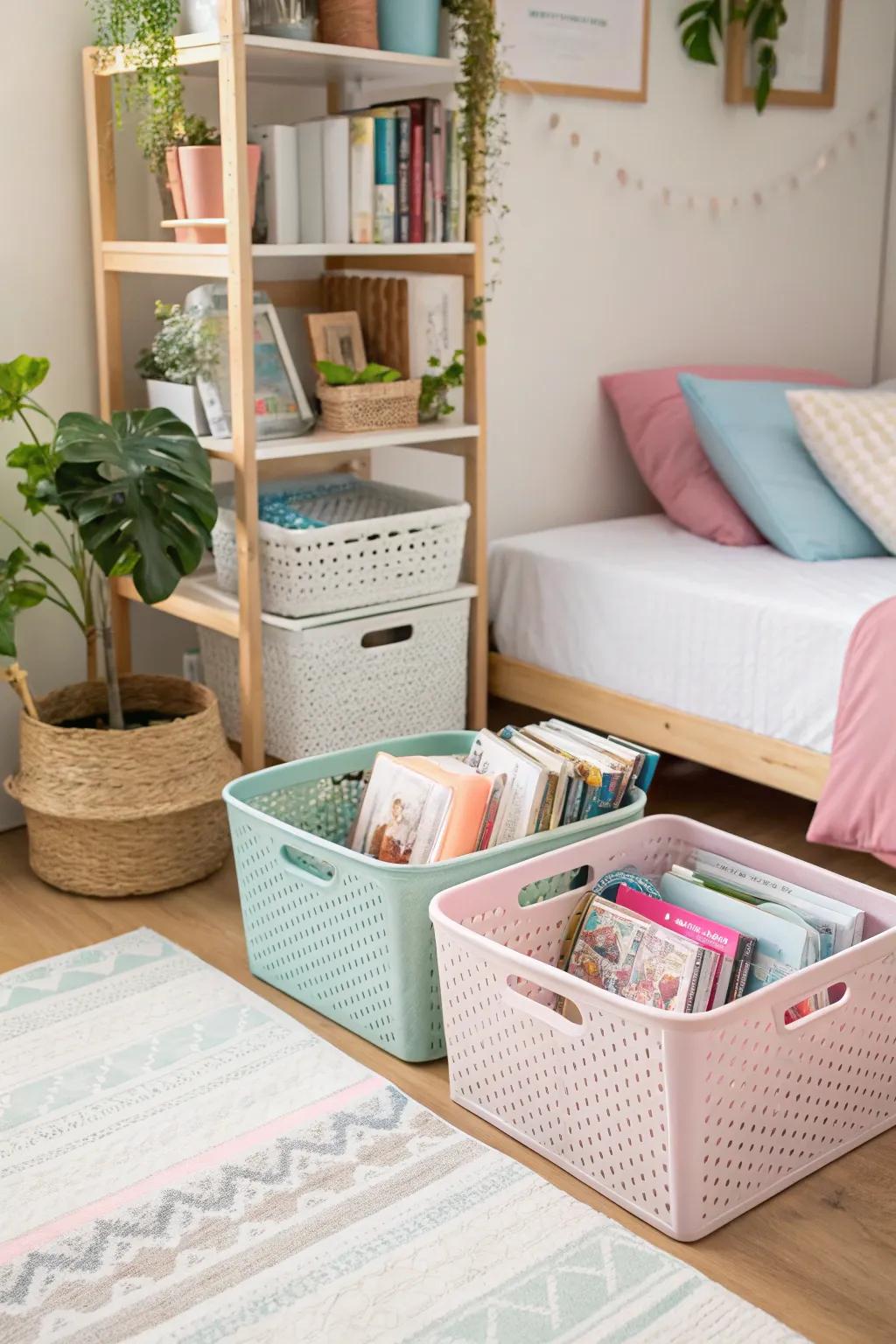 Stylish baskets and bins add both function and flair.