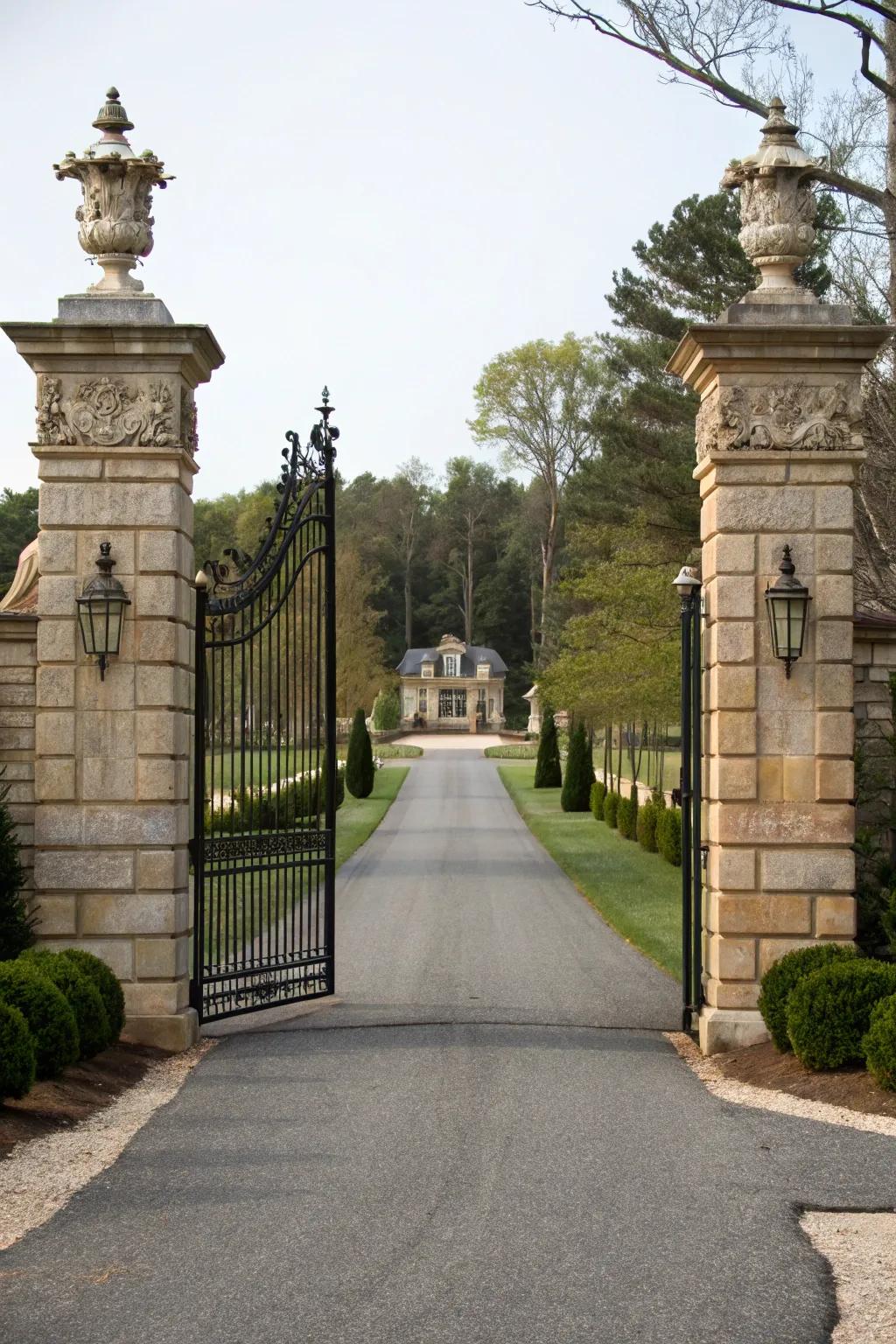 Entrance gates add security and a touch of grandeur.