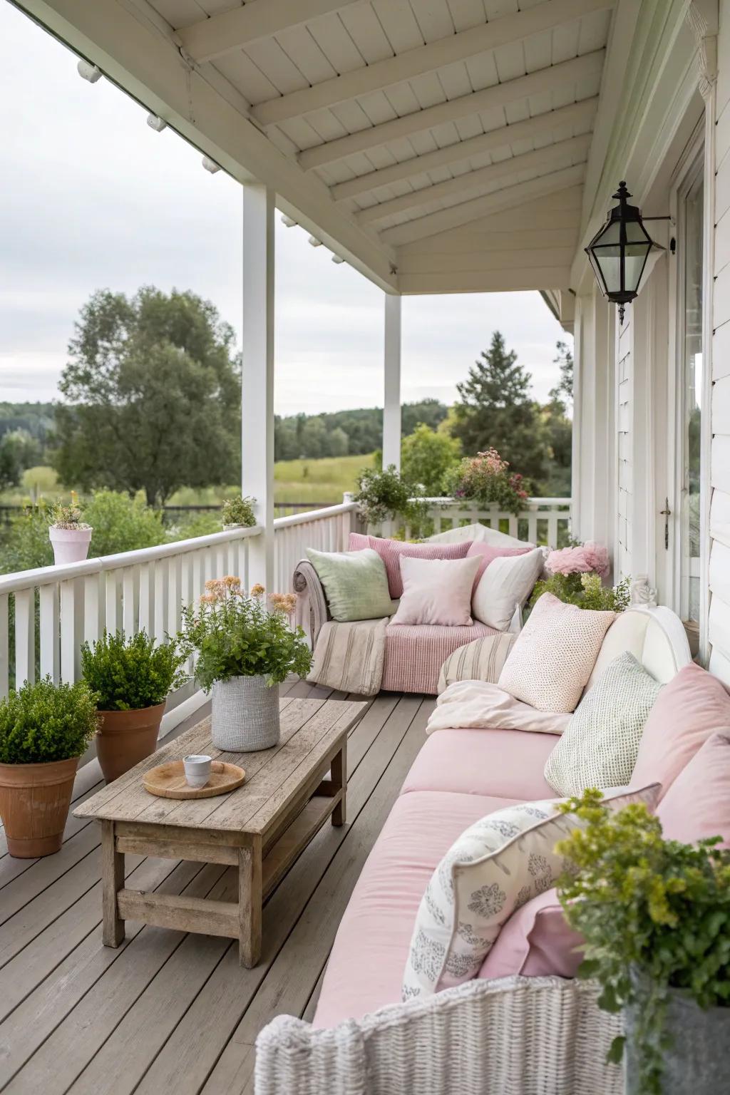 Pastel cushions provide comfort and seasonal style.