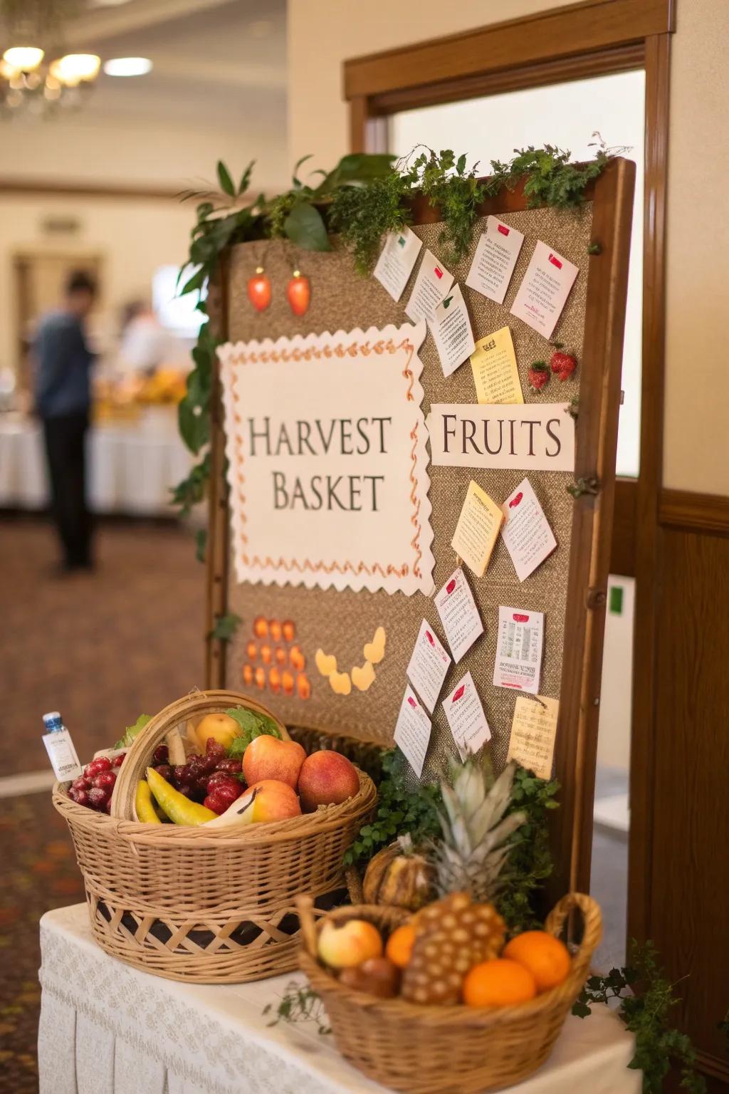 A harvest-themed bulletin board filled with book recommendations.