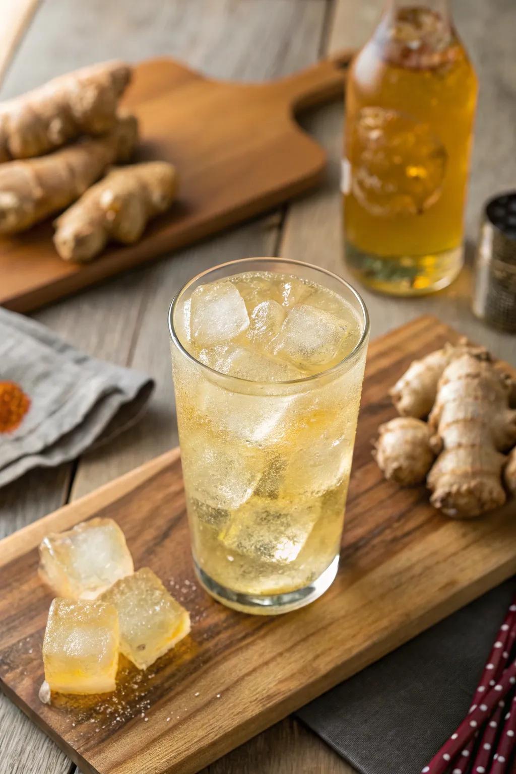 Ginger ice cubes for a spicy kick.