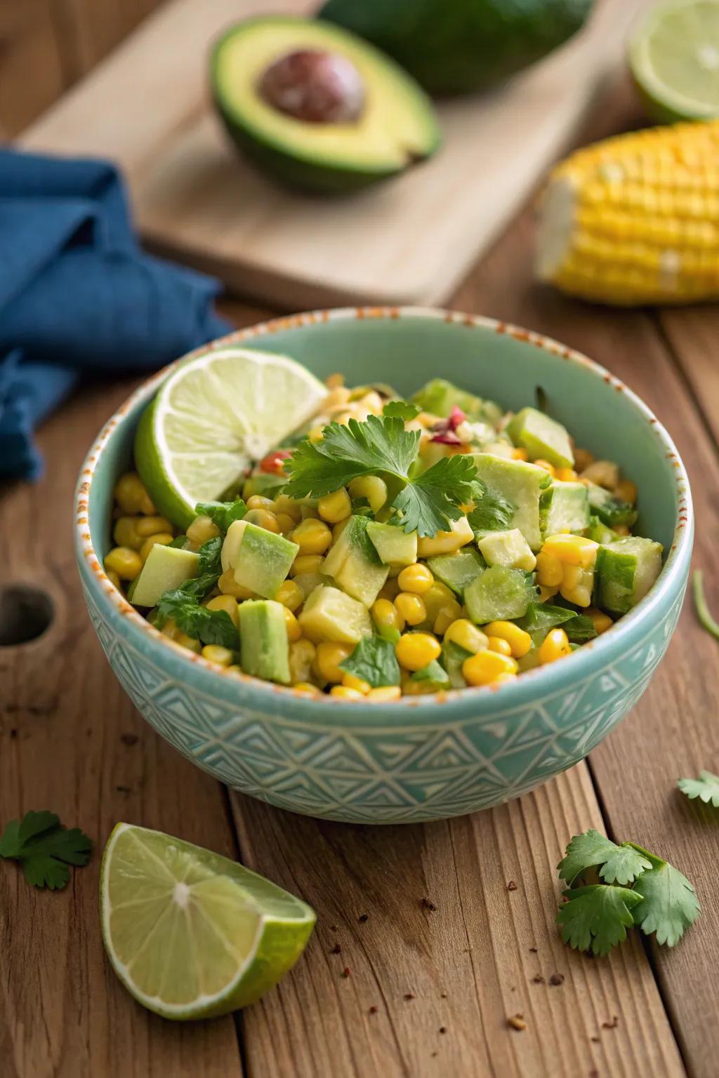 Corn and avocado salad, bursting with fresh flavors.