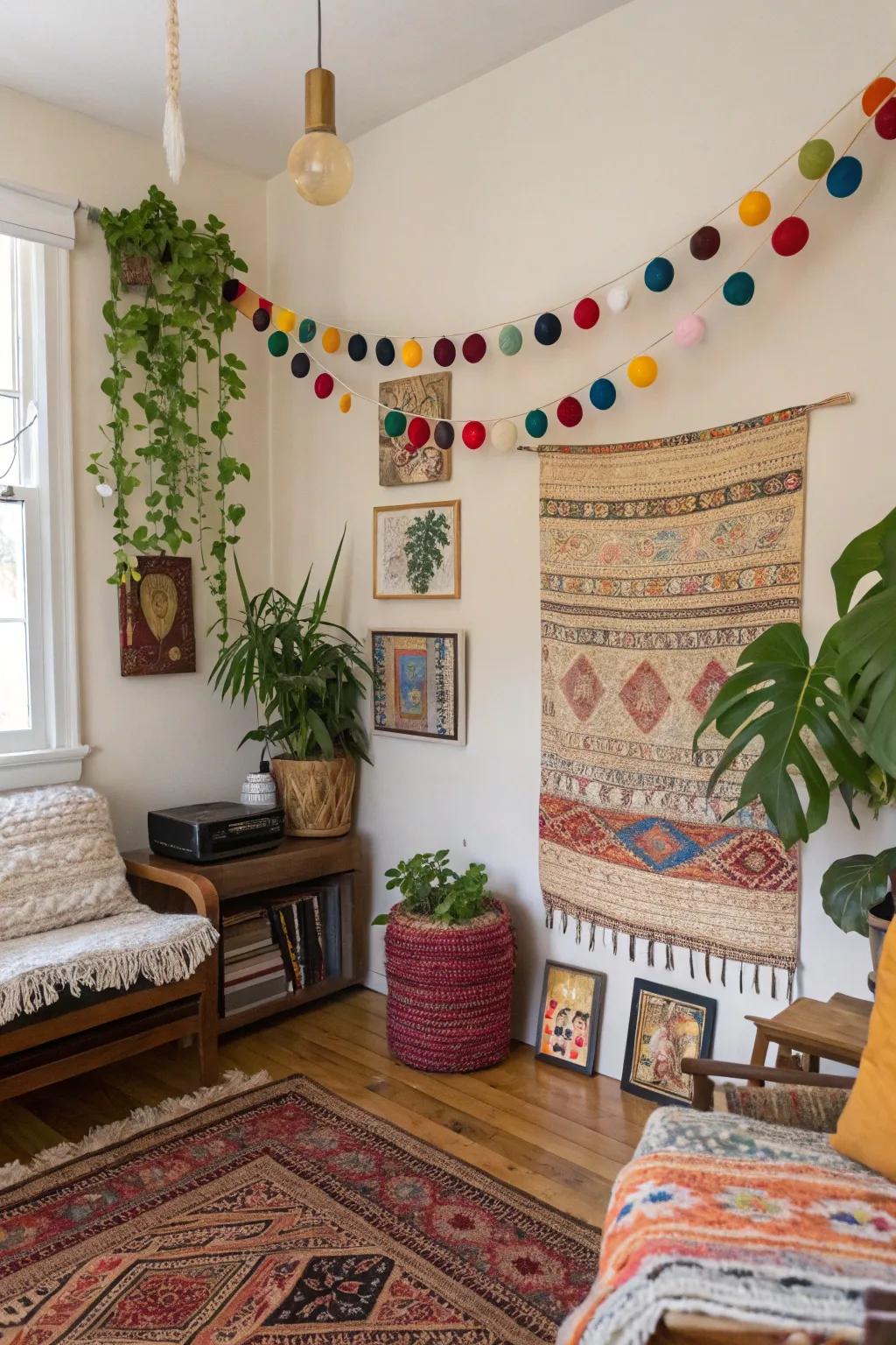 Felt garlands transform plain walls into bohemian masterpieces.