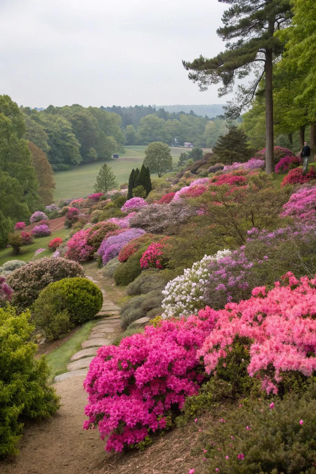 Achieve depth with layered azalea plantings.