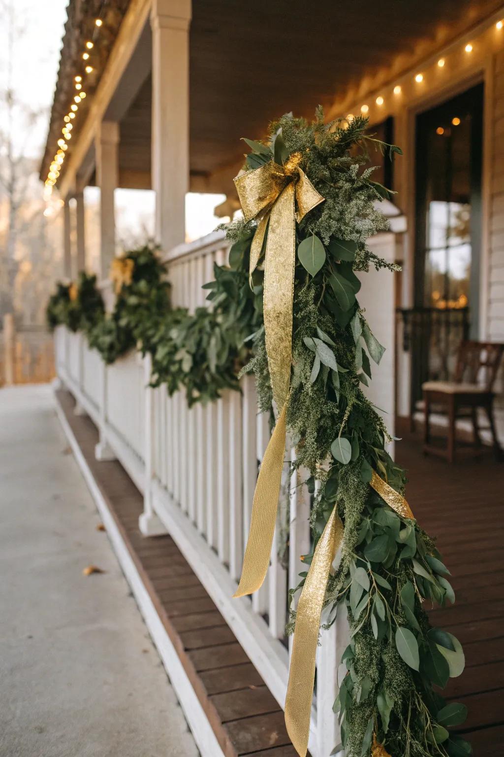 Gold accents add a touch of festive glamour to your garland.