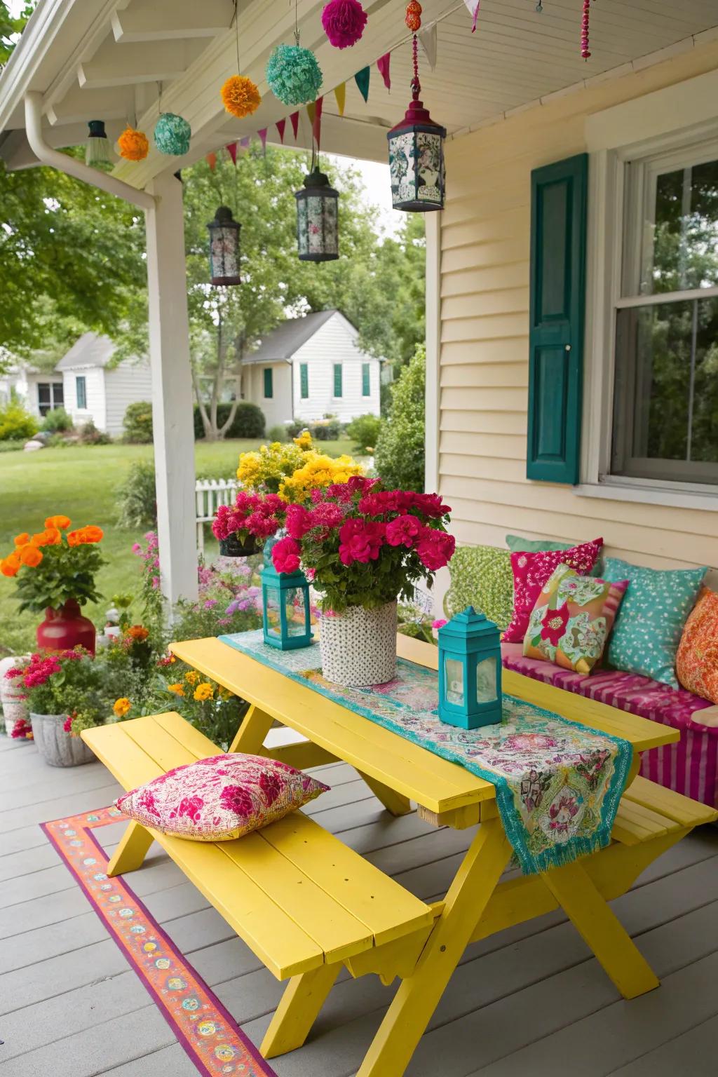 Brighten your porch with a painted picnic table.