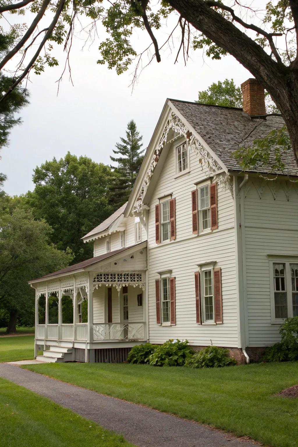 Colonial-style gables offer simple elegance.