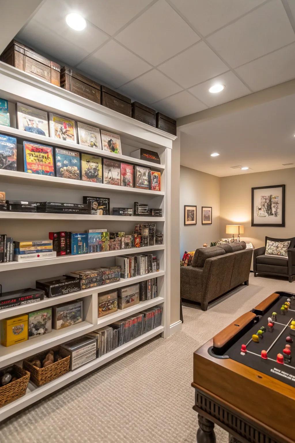 Smart organization keeps your game room tidy and stylish.