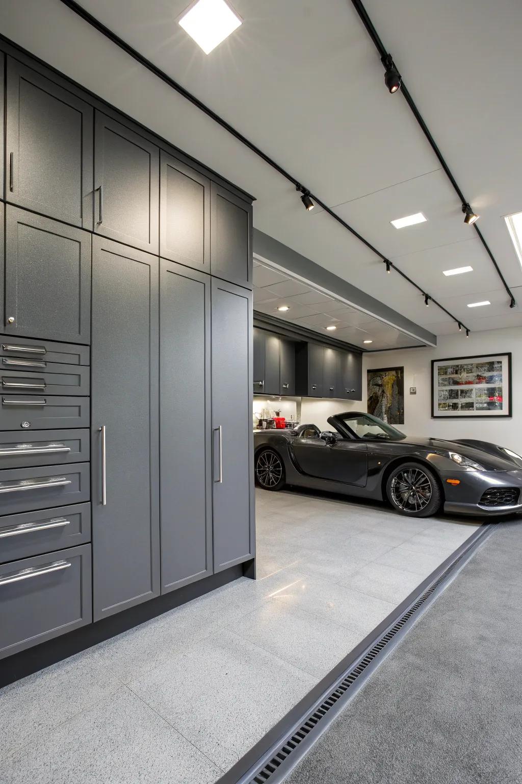 Graphite gray cabinets add a touch of luxury.