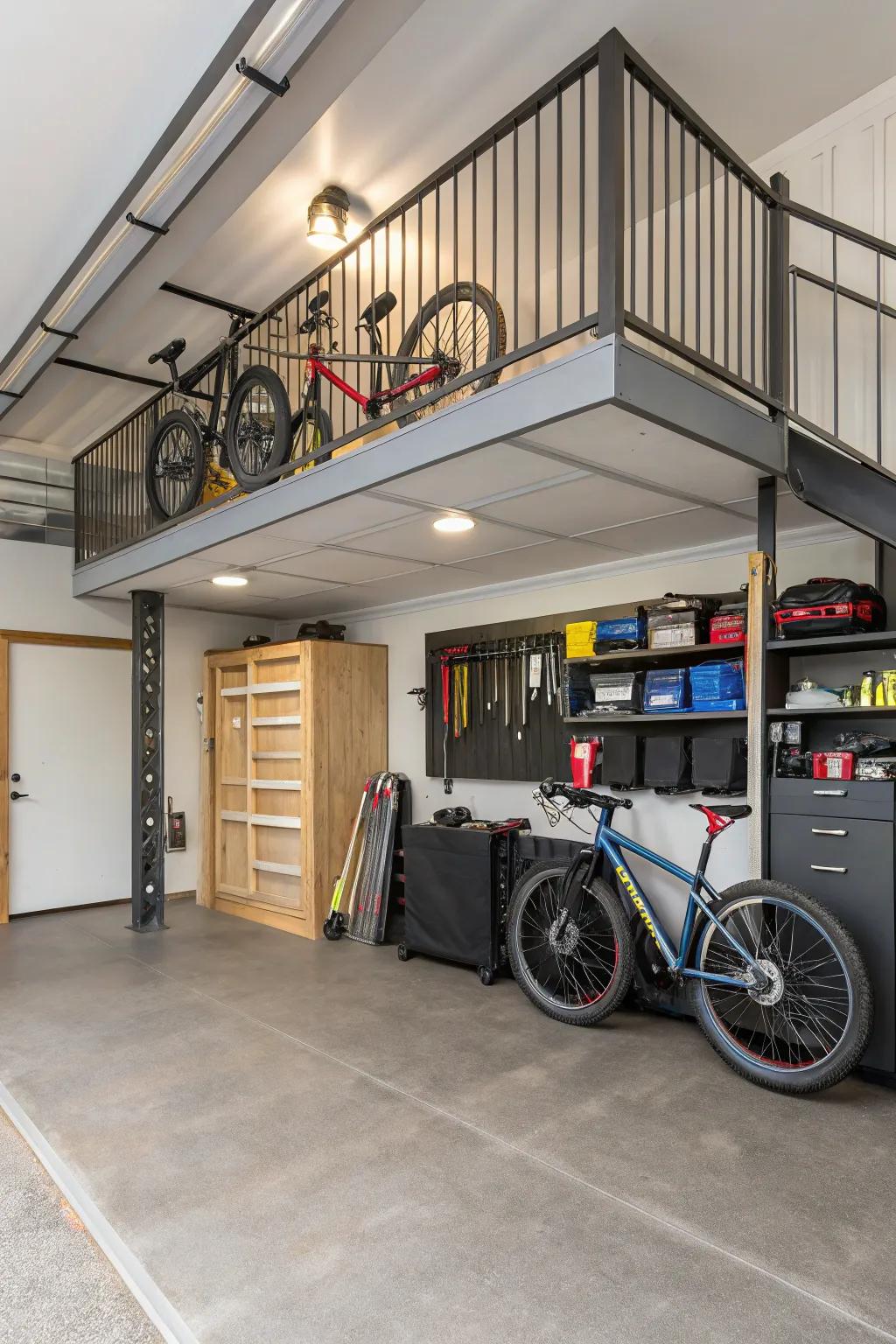 An efficient use of upper space with a well-organized loft.