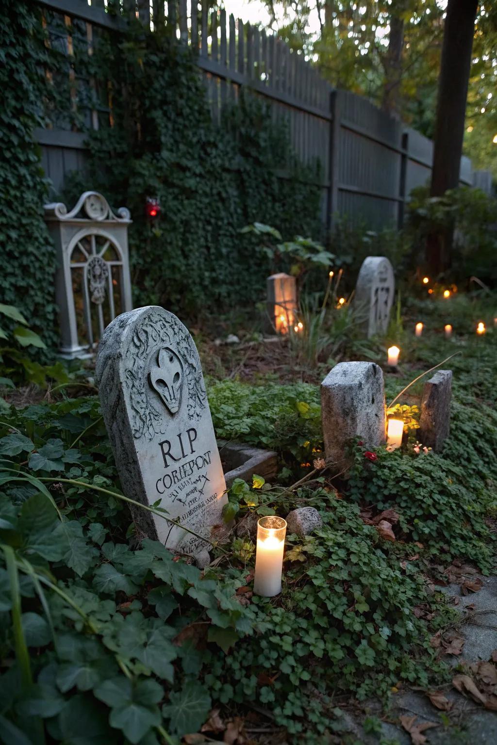 Tombstones give your yard an authentic graveyard look.