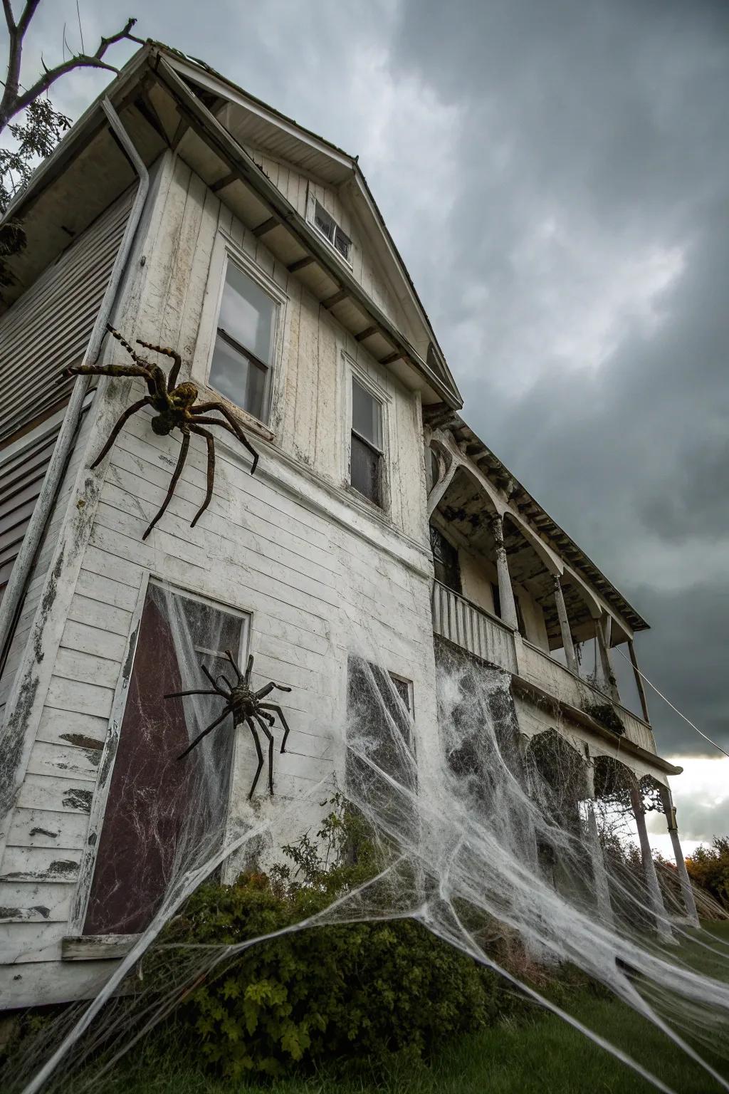 Giant spiders creating a creepy crawly effect on the house.