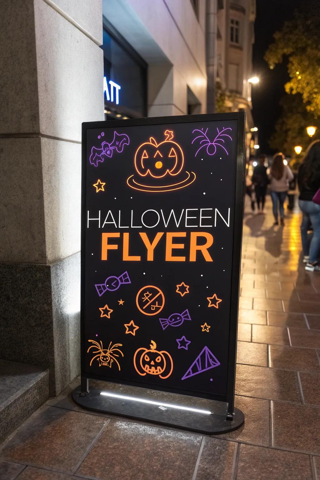 A modern neon-themed flyer that adds a vibrant touch to Halloween festivities.