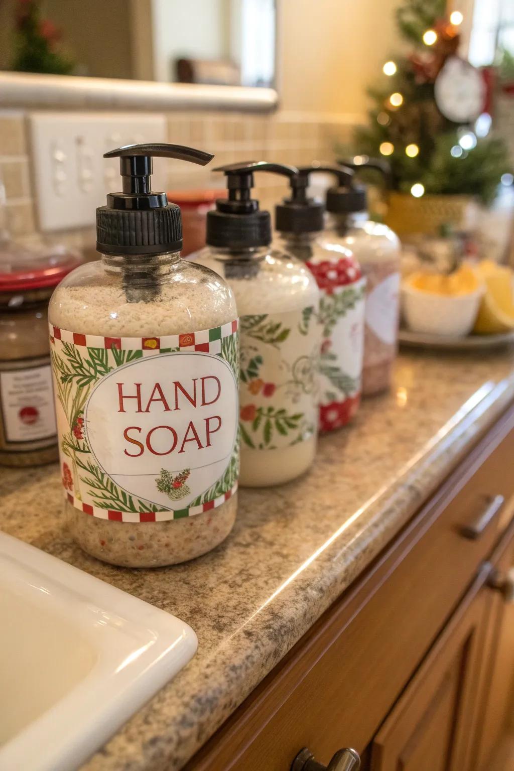 Homemade hand soap in festive jars