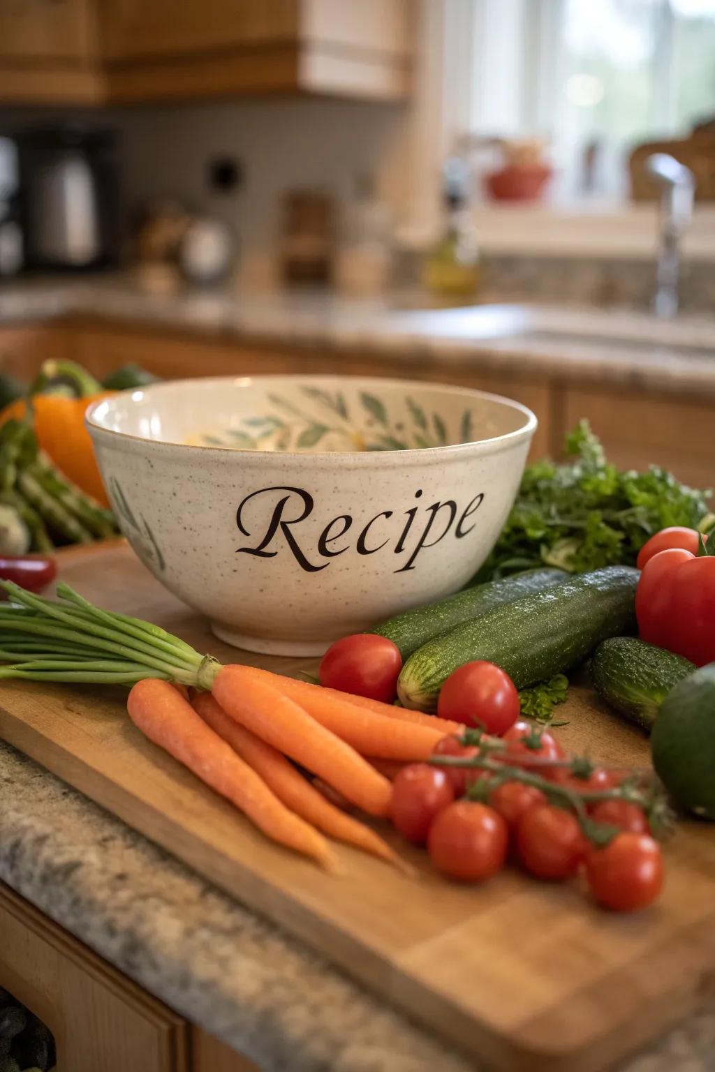 Ceramic bowls featuring family recipes make cooking a cherished tradition.