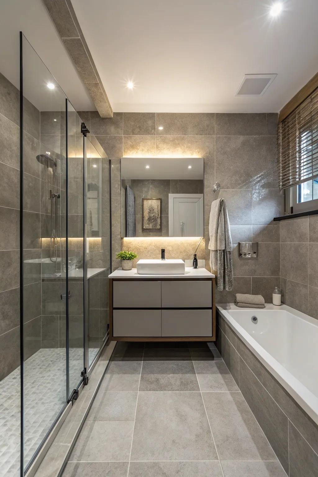 Matching decor ensures seamless integration of the hidden shower.