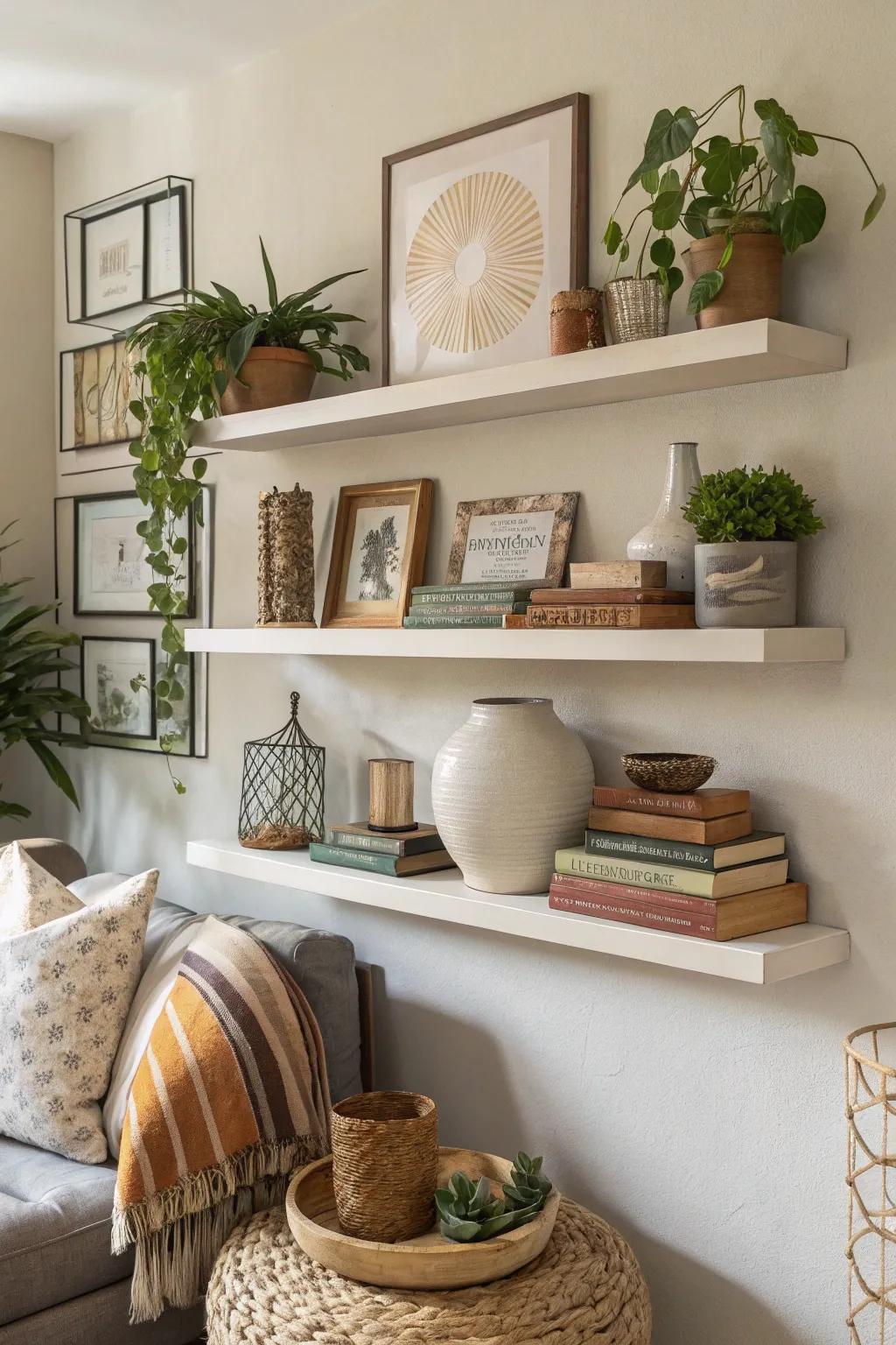 Floating shelves add dynamic functionality
