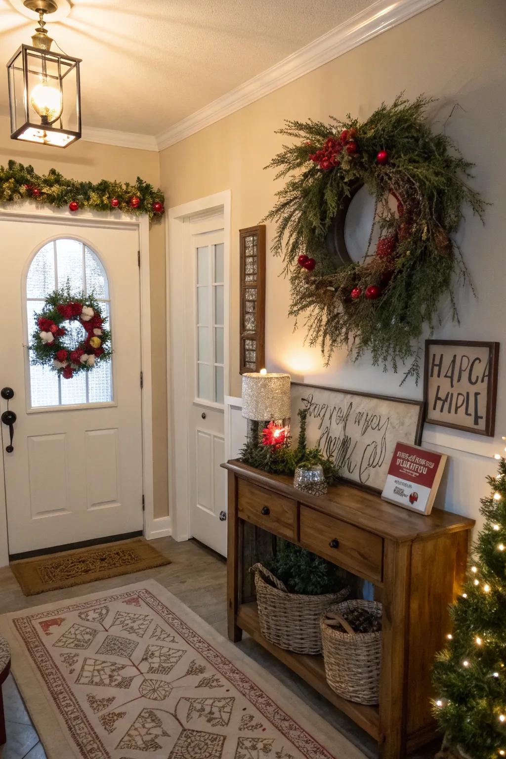 Seasonal decor personalizes the entryway and keeps it fresh.