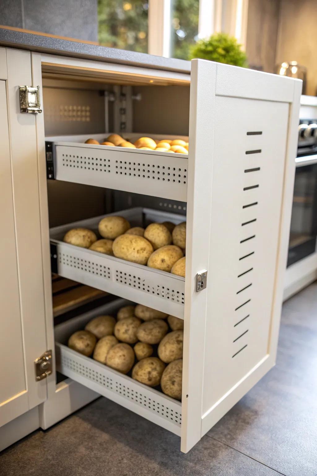 Creative cupboard corner designed for optimal potato storage.