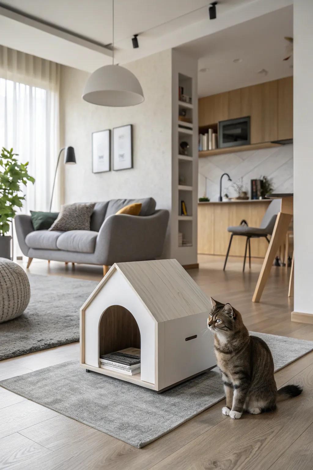 A sleek, minimalist cat house that complements modern decor.