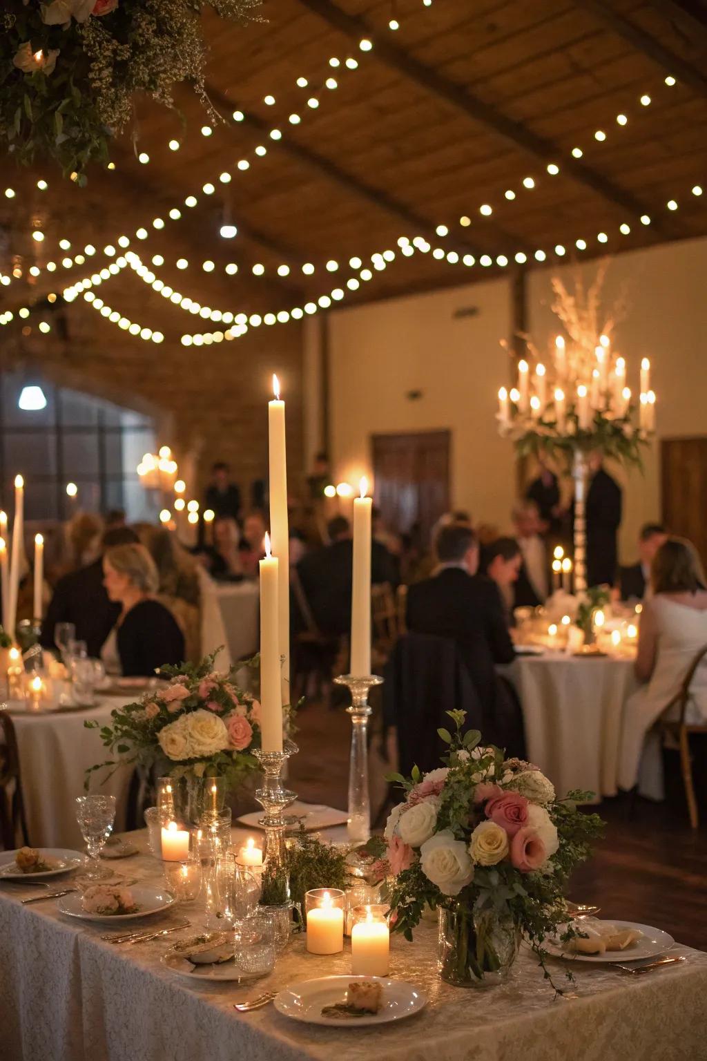 Candles adding a touch of elegance and warmth to the wedding.